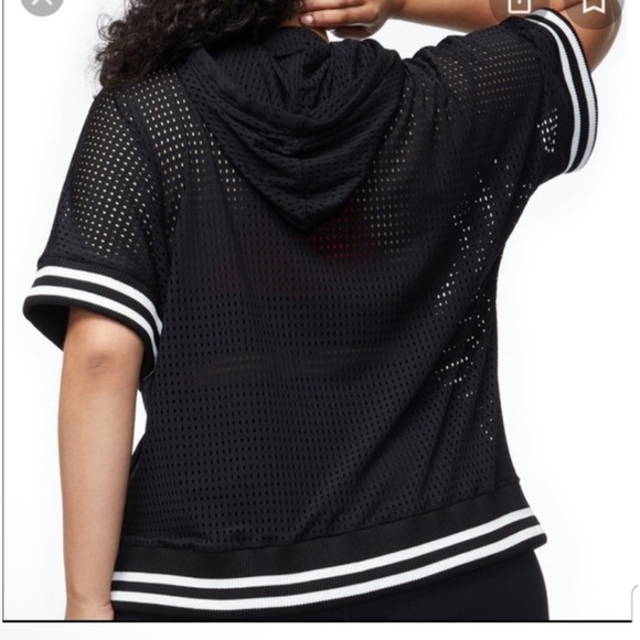 Good American Mesh Perforated Hoodie short sleeve Black Size GA 1 (S) Loose Fit - Picture 2 of 6